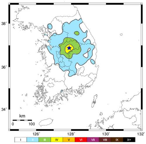 지진이 발생한 충북 괴산군 북동쪽 11km 지점. 연합뉴스